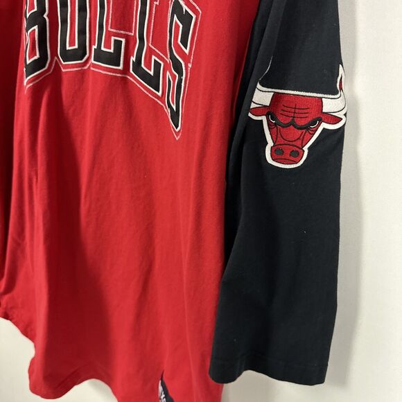 Mens NBA Chicago Bulls 3/4 Sleeve Shirt Black Red Size XL Patch Logo Late 2000s - Picture 3 of 11